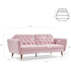 Victoria 3 Seater Velvet Fabric Sofa Bed- Rose .                       Click Clack Mechanism Sofa Bed With Gold Accent Legs.