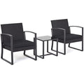 Mondeer Rattan Garden Furniture Set, 3 PCS Patio Bistro Set, 2 Seater Rattan Chairs with Cushions and Coffee Table in Black