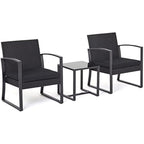 Mondeer Rattan Garden Furniture Set, 3 PCS Patio Bistro Set, 2 Seater Rattan Chairs with Cushions and Coffee Table in Black