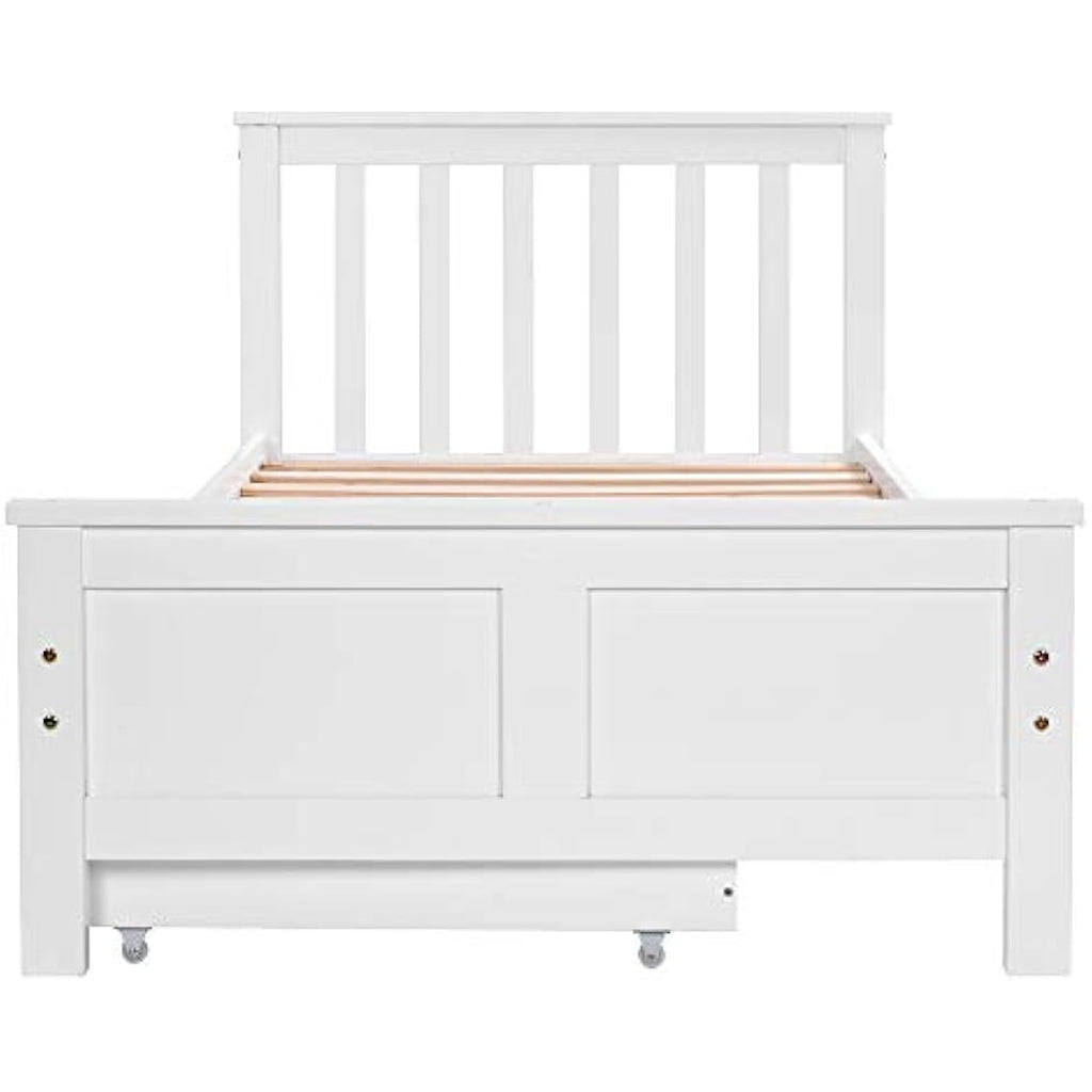 3ft Single Solid White Pine Storage Bed Frame with Under Drawers (White 190x90cm)