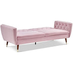 Victoria 3 Seater Velvet Fabric Sofa Bed- Rose .                       Click Clack Mechanism Sofa Bed With Gold Accent Legs.