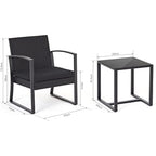 Mondeer Rattan Garden Furniture Set, 3 PCS Patio Bistro Set, 2 Seater Rattan Chairs with Cushions and Coffee Table in Black