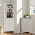 kleankin Triangle Bathroom Cabinet, Corner Bathroom Storage Unit with Cupboard and 3-Tier Shelves, Free Standing, White