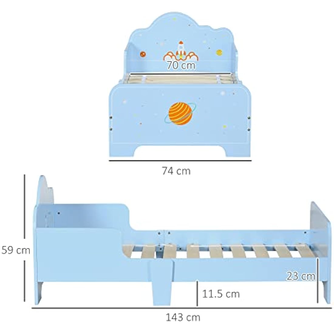 Toddler Bed, Safety Rails, Kids Bedroom Furniture for Boys, Girls, Ages 3-6 Years, 143 x 74 x 59cm - Blue