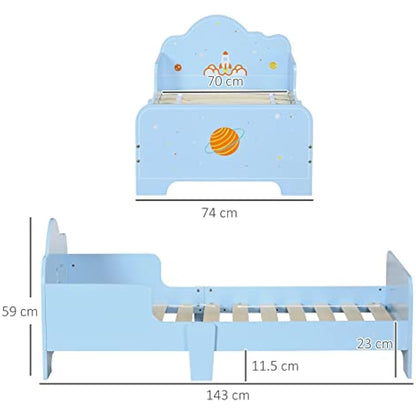Toddler Bed, Safety Rails, Kids Bedroom Furniture for Boys, Girls, Ages 3-6 Years, 143 x 74 x 59cm - Blue