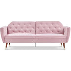 Victoria 3 Seater Velvet Fabric Sofa Bed- Rose .                       Click Clack Mechanism Sofa Bed With Gold Accent Legs.
