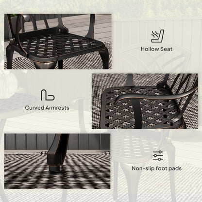 Outsunny 3 Pieces Garden Dining Set for 2, Cast Aluminium Outdoor Dining Set with 2 Armchairs and Round Dining Table with Parasol Hole, Garden Furniture Bistro Set, Bronze Tone