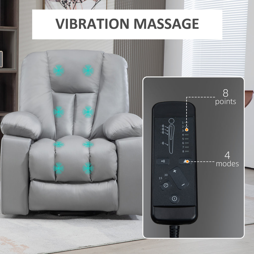 HOMCOM Leathaire Eight Massage Point Armchair, with Reclining Back - Charcoal Grey