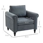 HOMCOM Vintage Accent Chair, Upholstered Occasional Chair with Back Pillow, Rolled Arms,  Rubber Wood Legs, Grey