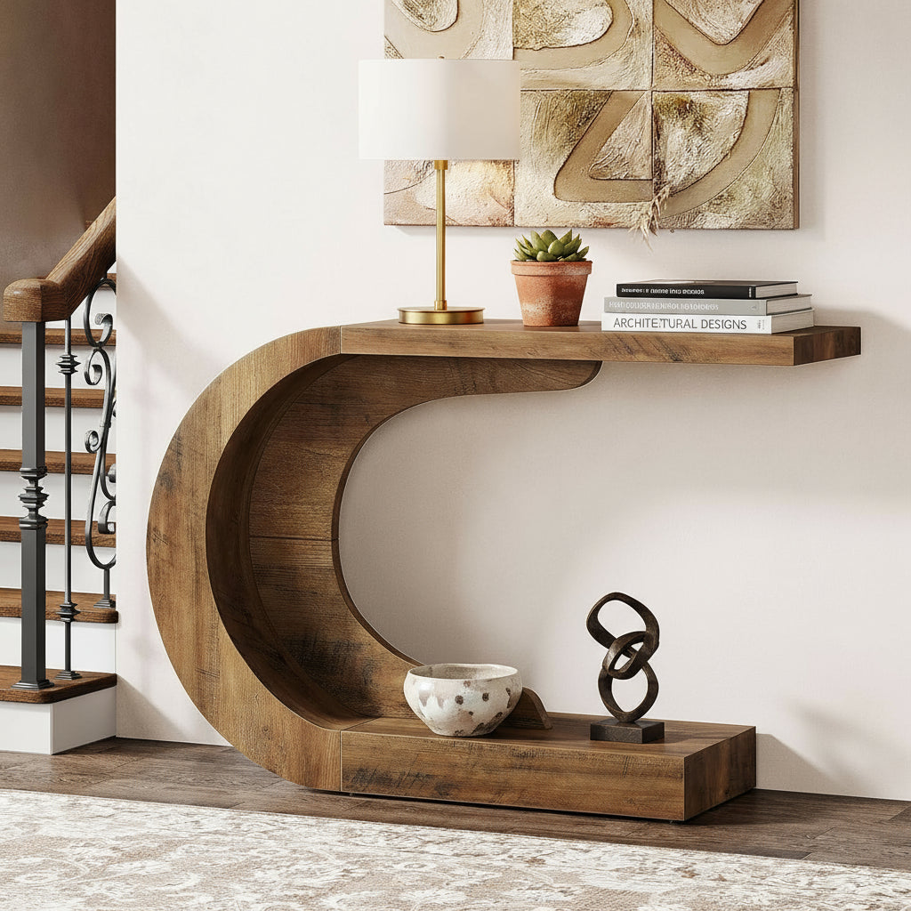 Sculptural Crescent Console/ Lamp Table