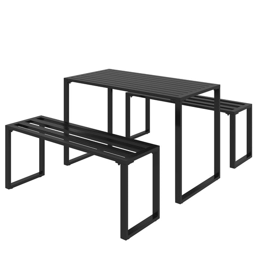 Outsunny 3 Pieces Picnic Bench Set with Table and 2 Benches, Slated Design Dining Trestle Beer Table and Seat, Black