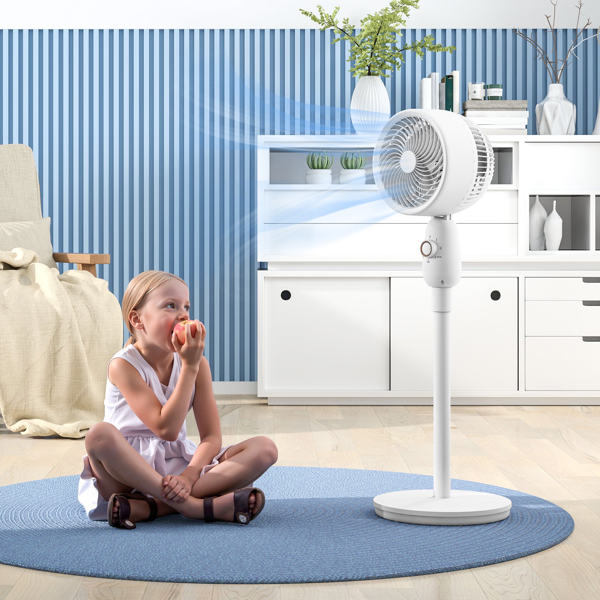 Pedestal Fan, Powerful Air Circulator, 36 Inch Floor Standing Fan with 3 Speed Settings, 70° Oscillating for Bedroom, Home and Office, White