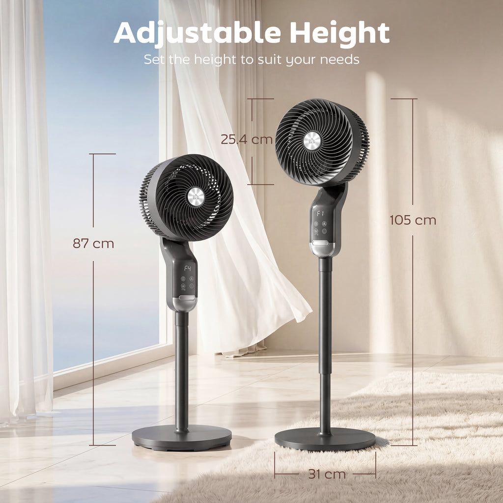 20 dB Silent Standing Fan, Pedestal Fan with Remote, Oscillating, 8 Speeds, Adjustable Height, 12H Timer