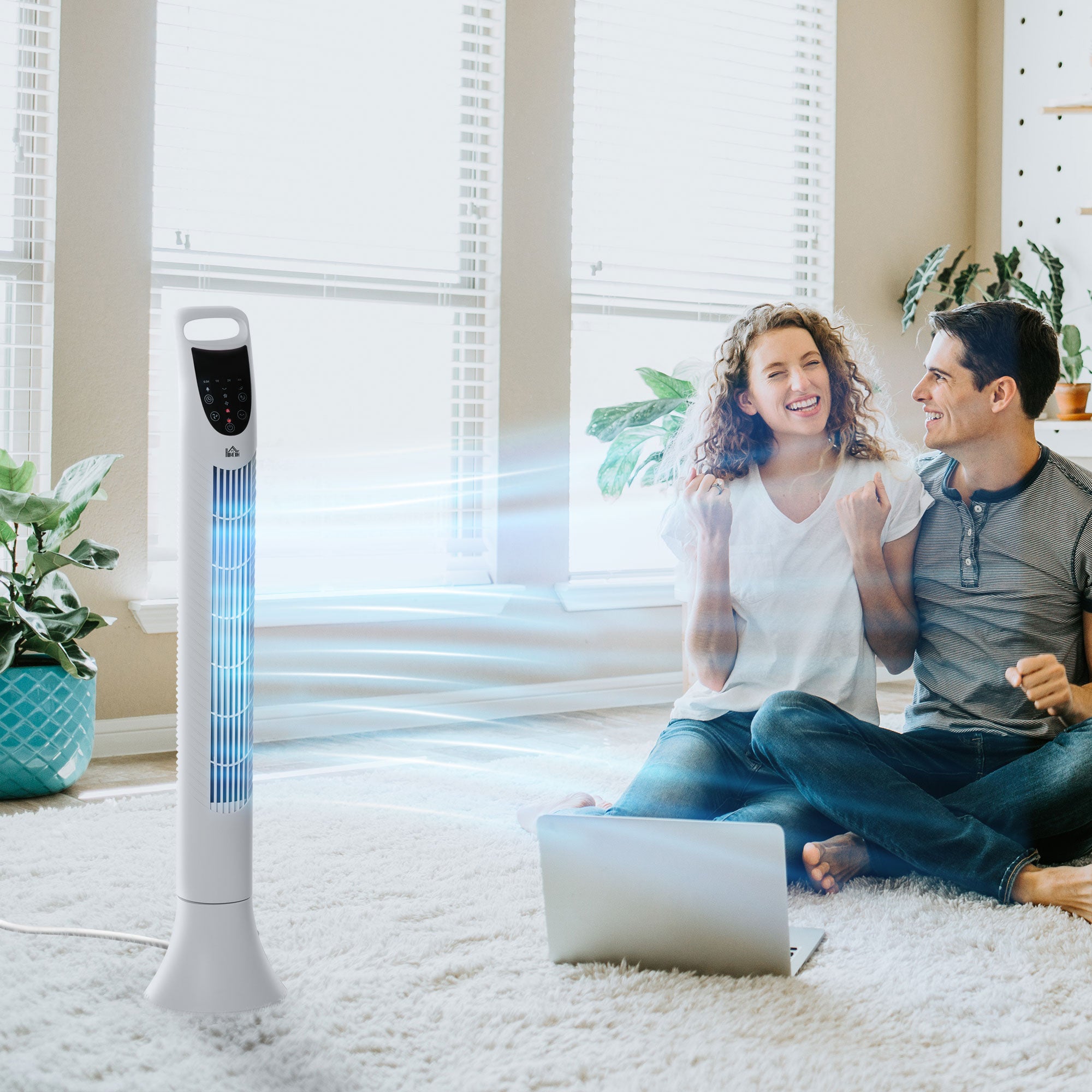 36" Freestanding Tower Fan, Pedestal Fan with 3 Speed 3 Mode, 7.5h Timer, 70 Degree Oscillation, LCD Panel, 5M Remote Controller, White