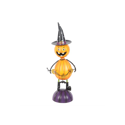 Orange Metal Pumpkin Man Ornament with Witch Hat