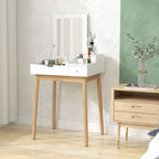 HOMCOM Dressing Table with Flip-up Mirror, Makeup Desk with 2 Drawers and Pine Wood Legs, Vanity Table Writing Desk for Bedroom Living Room, White