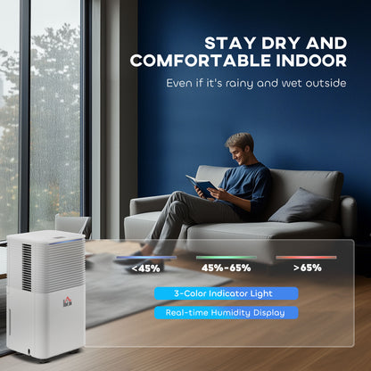 10L/Day Dehumidifier with 2L Water Tank, Laundry Drying, Automatic Humidity Sensor, Electric Portable Dehumidifier with 24H Timer, 3 Modes for Home Damp, Mould and Condensation