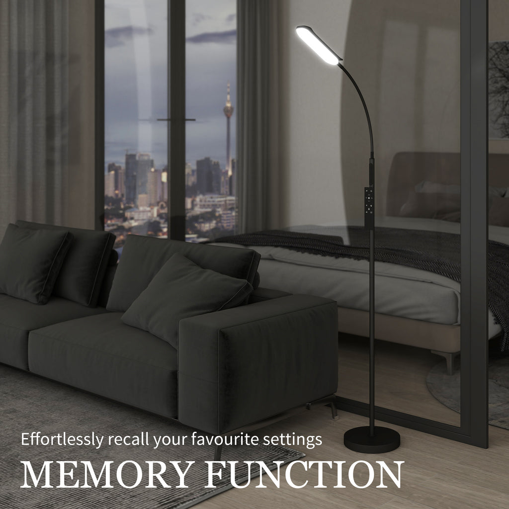 LED Floor Lamp, Standing Lamp with Remote & Touch Control, Stepless Dimmable Colours Temperature & Brightness, 360° Adjustable Gooseneck, 1 Hour Timer, Memory Function for Living Room, Black