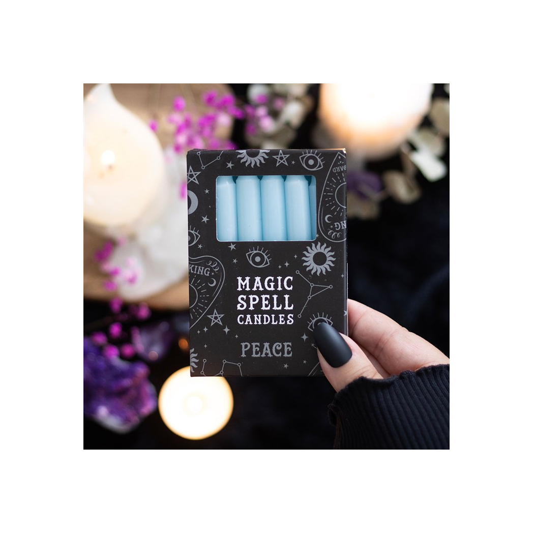 Set of 12 Light Blue 'Peace' Spell Candles
