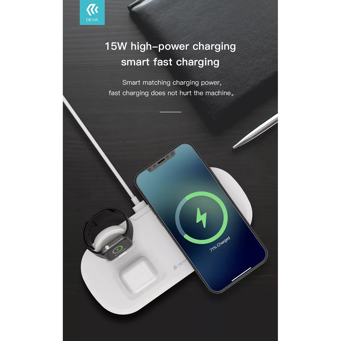 Devia 15W Triple Wireless Magnetic Charging Pad for Apple iPhone, Airpods & Watch