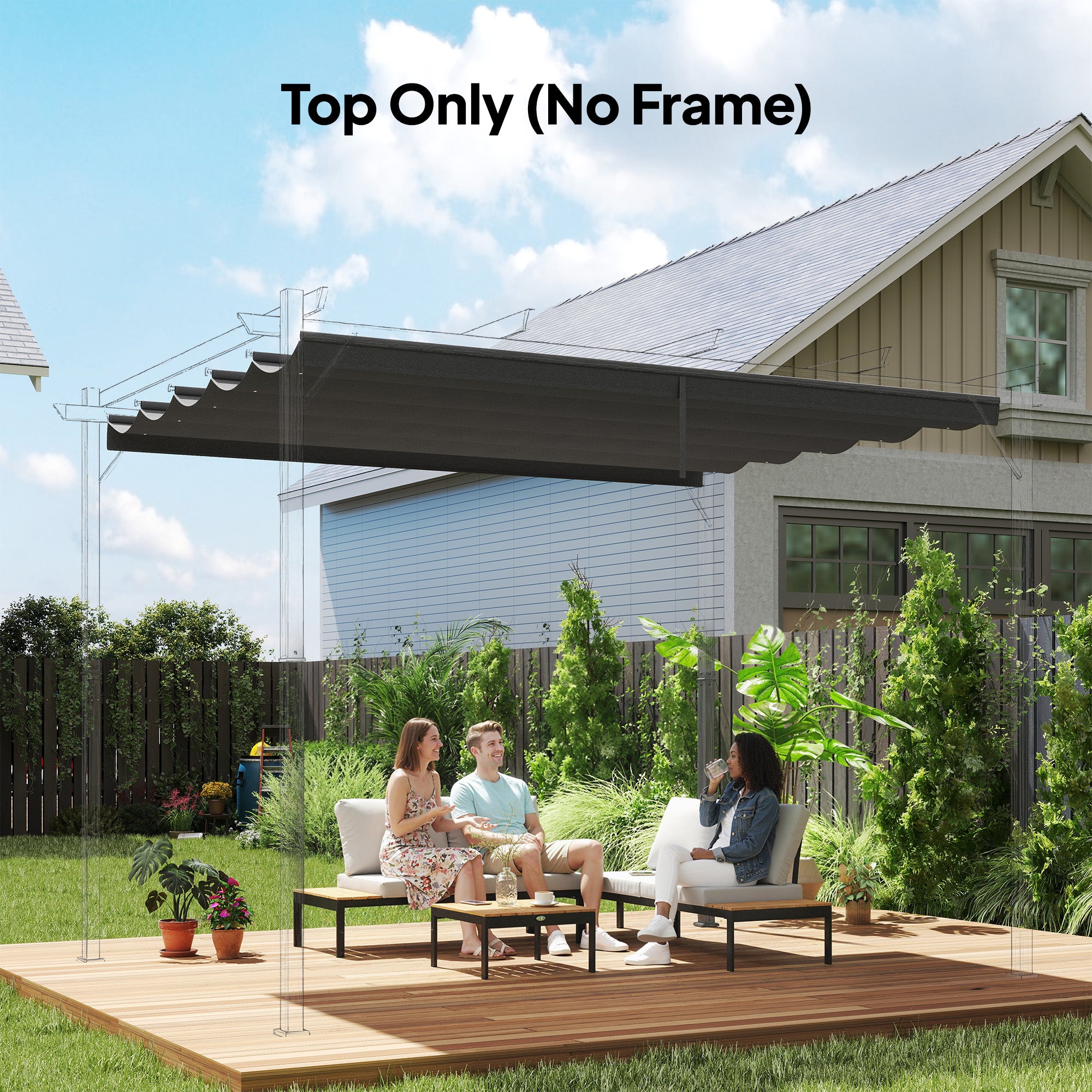 Outsunny Retractable Pergola Cover, 3.5 x 2.6 m Replacement Canopy Fabric for 4 x 3 m Frame, Roof Top Only, Dark Grey