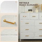 HOMCOM Chest of Drawers with 9 Fabric Drawers, Boucle Storage Organiser with Steel Frame, Fabric Dresser for Bedroom, Living Room, Hallway, Cream White