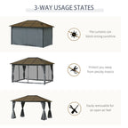 Outsunny 3 x 4m Hardtop Gazebo Canopy with Polycarbonate Roof, Aluminium Frame, Permanent Pavilion Garden Gazebo with Netting and Curtains - Grey