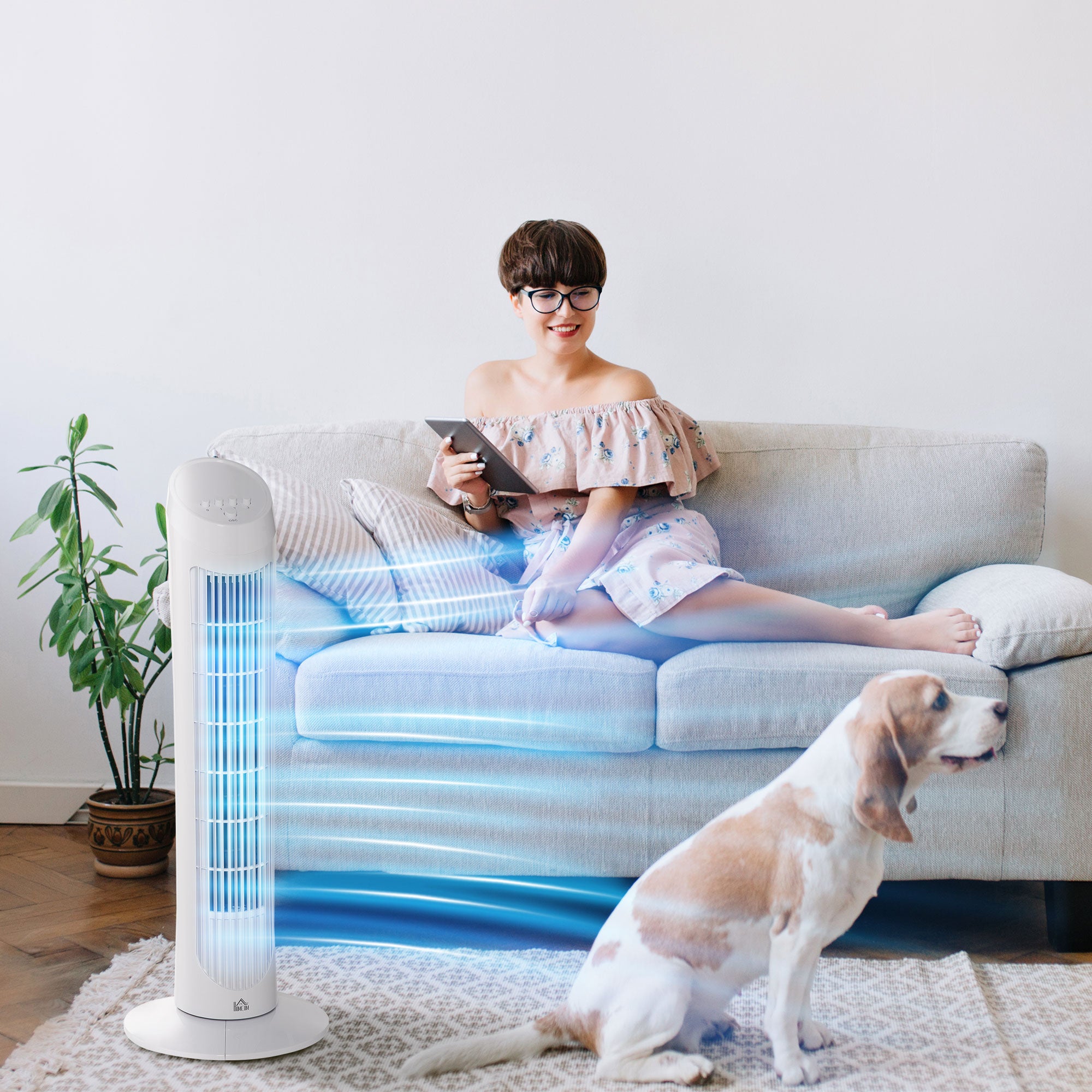 Tower Fan for Bedroom Cooling, 30 Inch Electric 70° Oscillating Fan with 3 Speed Settings, Standing Floor Fan for Home Office Indoor, White