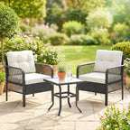 Outsunny 3 Pieces Rattan Bistro Set with Glass Top Coffee Table, Chairs and Cushions for Outdoor, Patio, Balcony, Cream