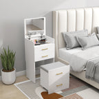 HOMCOM Compact Dressing Table and Stool Set, with Storage - White