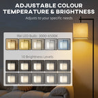 Floor Lamp for Living Room, 66" Modern Tall Standing Lamp with Adjustable Colour Temperatures & 10 Brightness Levels, Remote Control and Foot Switch for Bedroom Office, 9W LED Bulb Included