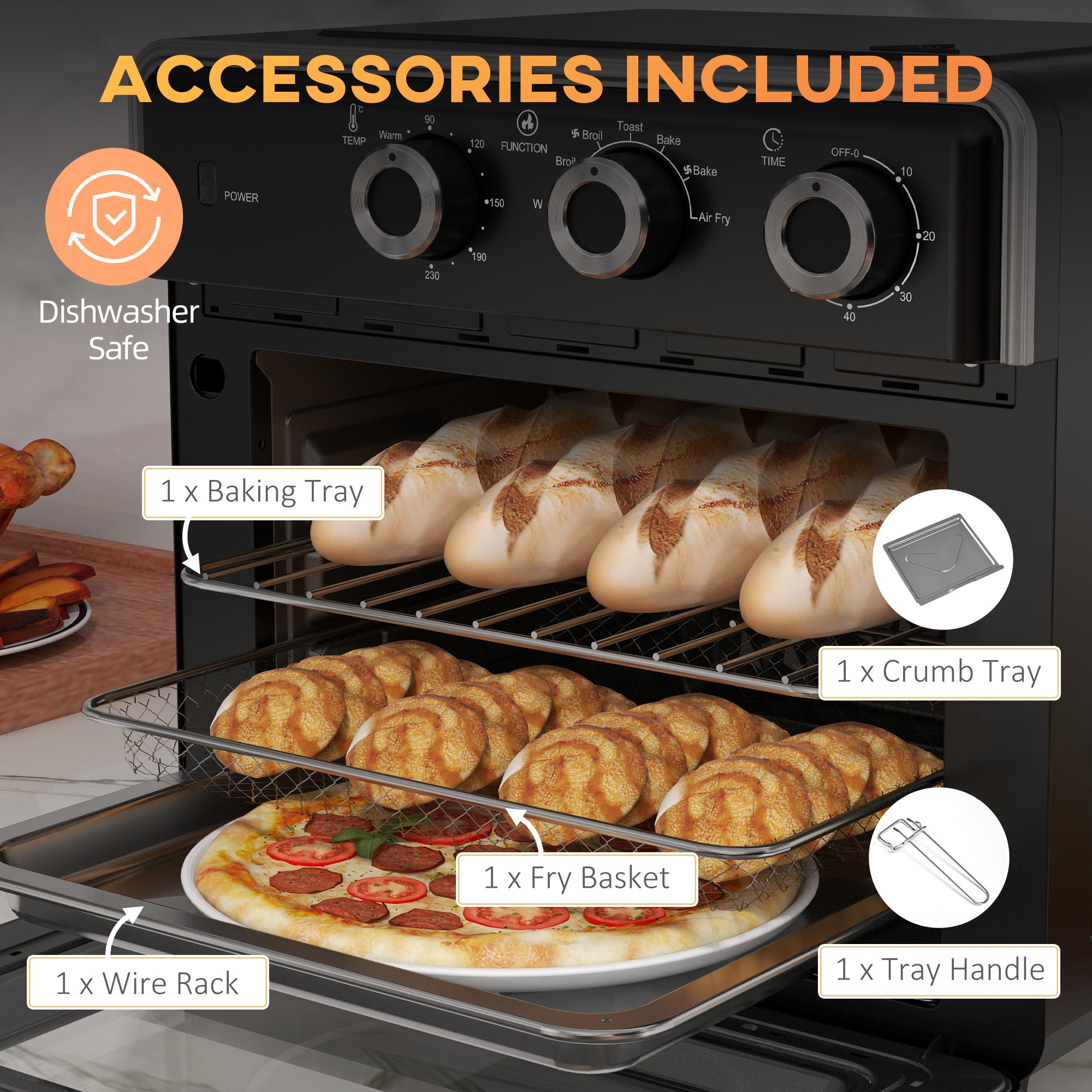 20L 90-230? Mini Convection Oven, with Air Fry Function - Black