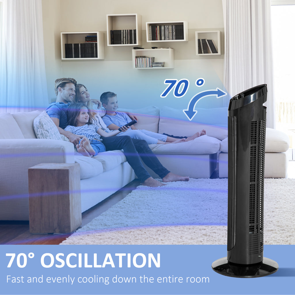 Tower Fan for Bedroom, 30 inch, 6 m/s Powerful Velocity, Standing Floor Fan with 70° Oscillating and 3 Speeds for Home Office Indoor, Black