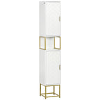 kleankin Narrow Bathroom Storage Cabinet, Freestanding Tallboy Storage Unit with Adjustable Shelf, 2 Doors and Steel Base, Slim Corner Organizer, White