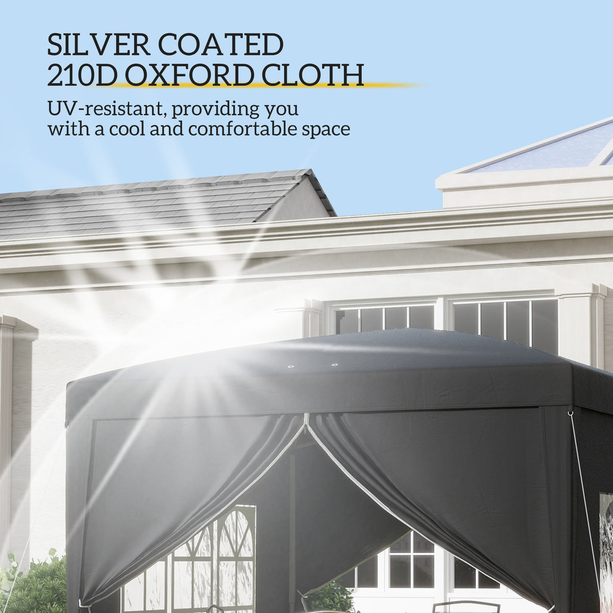 Outsunny 3 x 3 m Garden Pop Up Gazebo, Wedding Party Tent Marquee, Water Resistant Awning Canopy with Sidewalls, Windows, Carry Bag, Black
