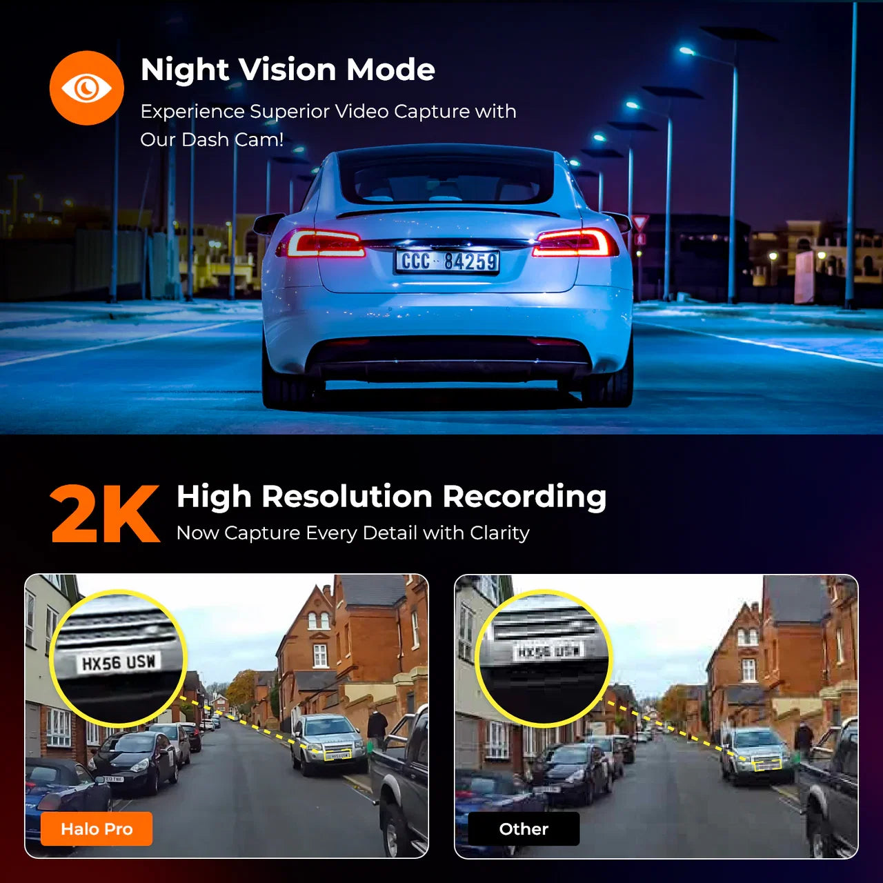 Road Angel Halo Pro Deluxe 2K Dual Front & Rear Dash Cam with 64GB SD & Hardwire Kit