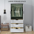 Modern Clothes Storage Cupboard Unit, 3 Drawer 2 Door Wardrobe with Hanging Rod, Grey