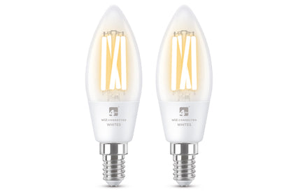 4lite WiZ Connected C35 Candle Filament White WiFi LED Smart Bulb - E14 Small Screw