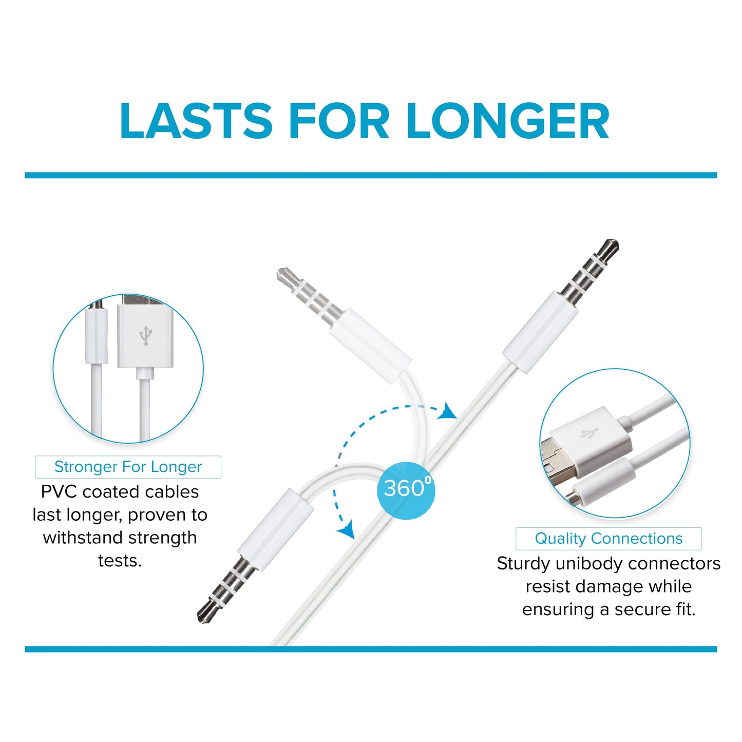 Maplin USB-A to 3.5mm Aux Stereo 3 Pole TRRS Jack Plug Cable - White, 1.2m
