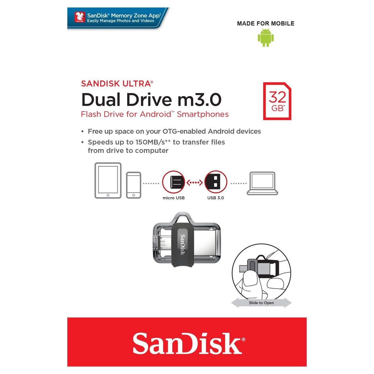 SanDisk 32GB Ultra Dual Drive m3.0 USB-A / Micro-USB Flash Drive