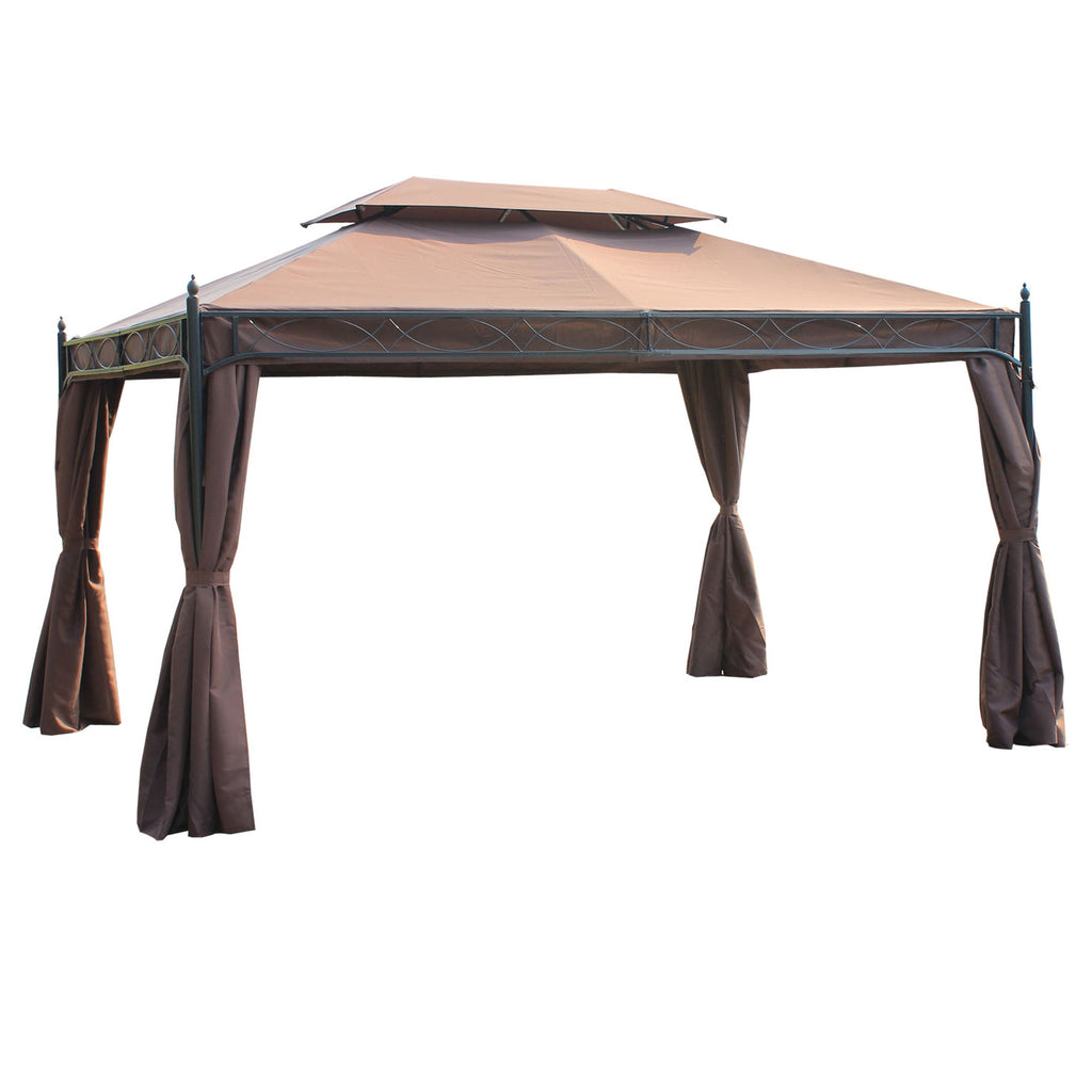 Outsunny 3 x 4m Garden Gazebo, Double Roof Marquee Canopy Shelter with Sidewalls, Solid Steel Frame for Garden, Lawn, Backyard and Deck