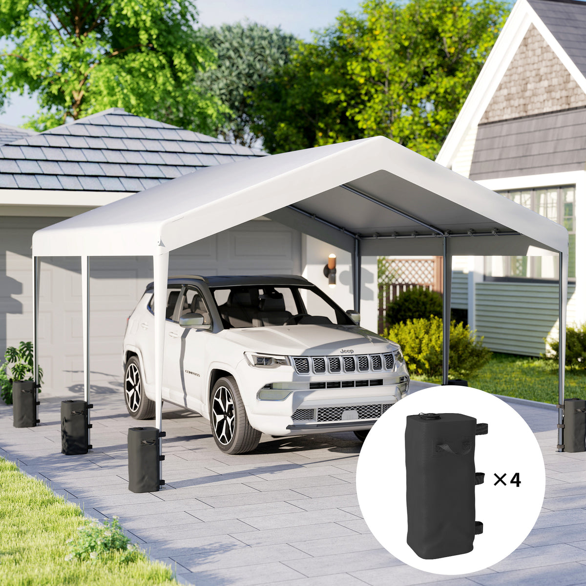 Outsunny Set of 4 Heavy Duty Gazebo Weights Bags, 500D Sand Weights with Carry Handles for Garden Marquee, Parasol, Black