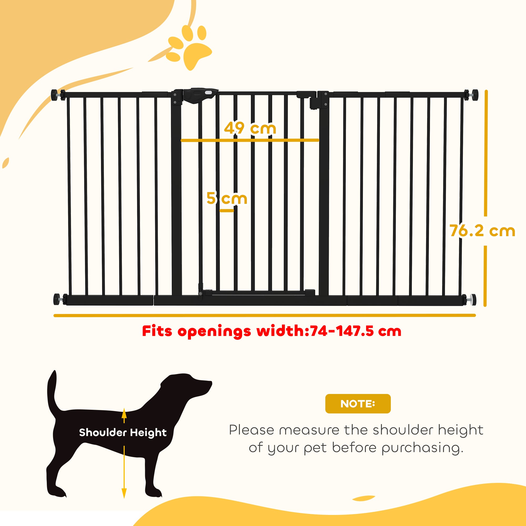 PawHut Adjustable Safety Gate w/ Three Extensions, Four Adjustable Screws, Black