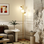 3-Light Tree Floor Lamps for Living Room, Modern Standing Lamp for Bedroom with Globe Lampshade, 3000K/4000K/6000K Colour Temperatures, Steel Base, Gold Tone