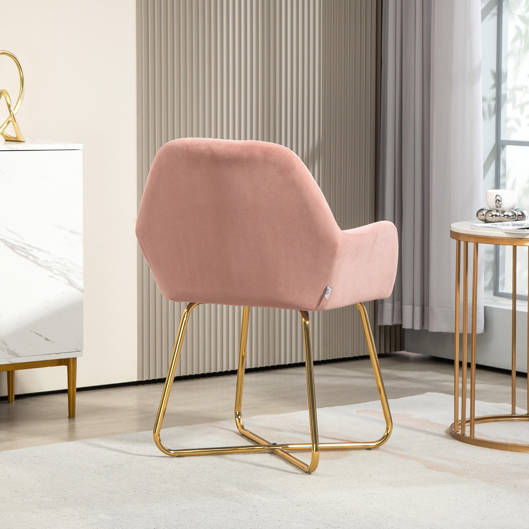 HOMCOM Modern Arm Chair Set of 2 Upholstered Accent Chair with Metal Base for Living Room Pink