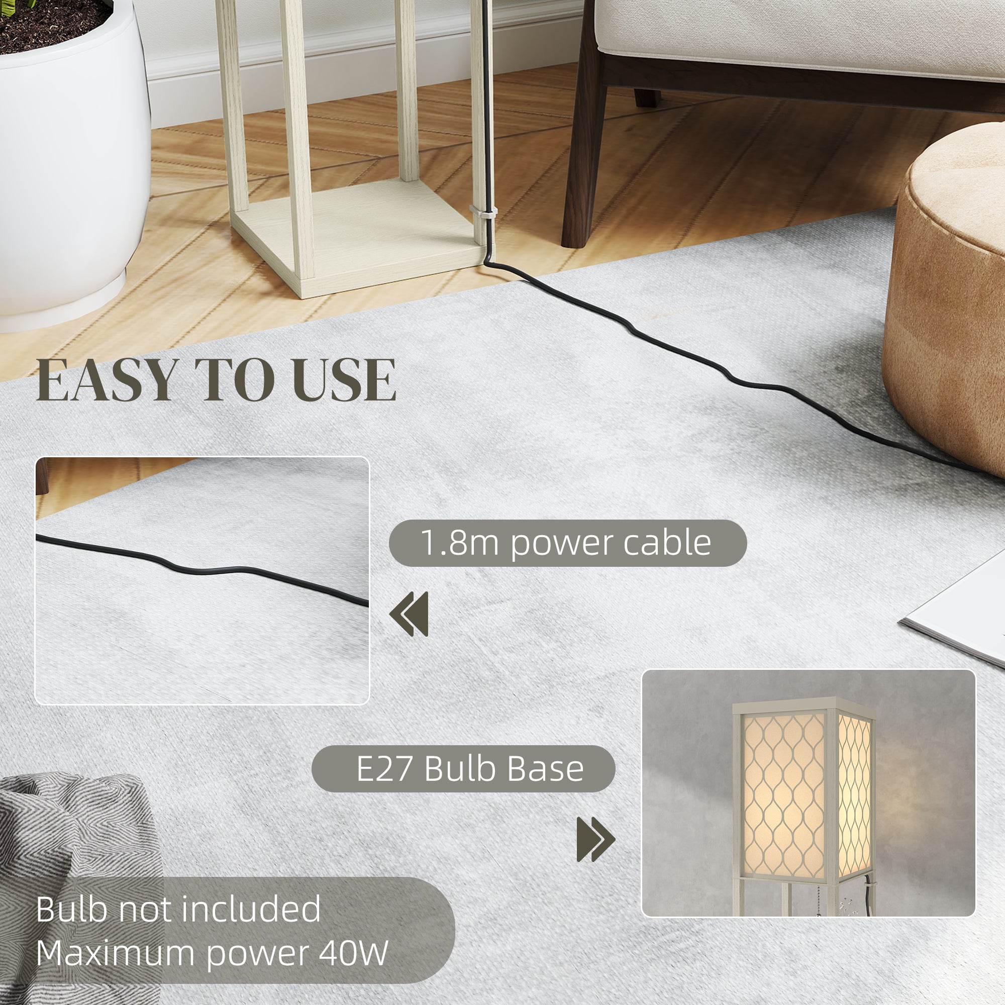 Three-Shelf Standing Lamp - Oak/White