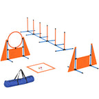 PawHut 6-Piece Dog Agility Equipment Set with Weave Poles, Jump Ring, Hurdle, Pause Box, Bag, Orange
