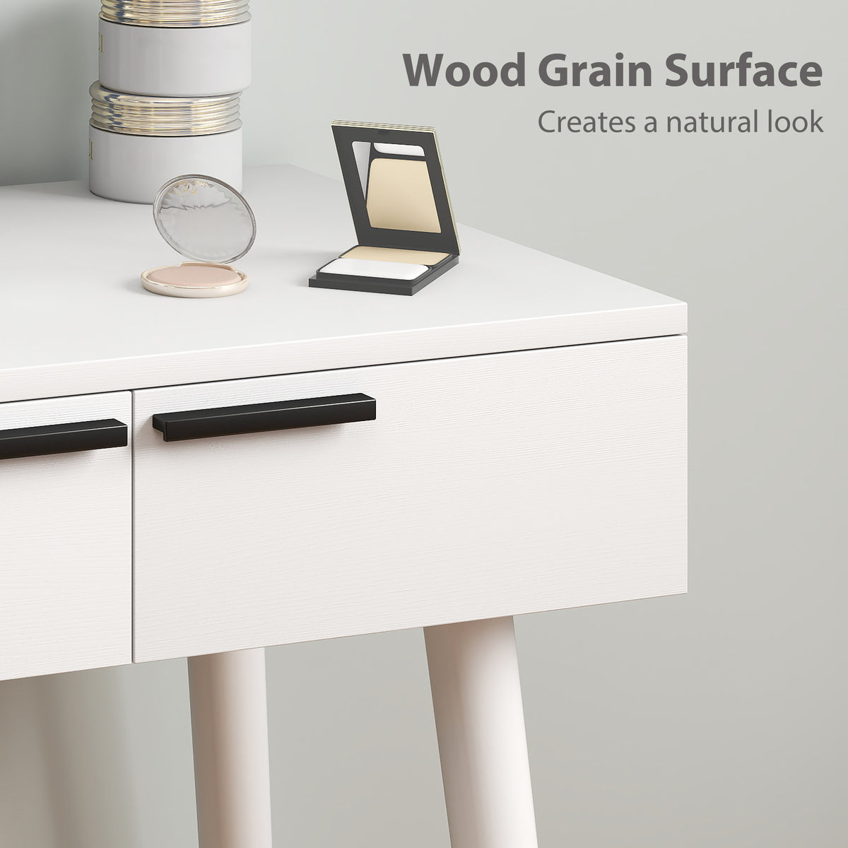 Modern Dressing Table with Round Mirror and Stool, Makeup Vanity Table with 2 Drawers for Bedroom, Living Room, 60 x 40 x 123 cm, White