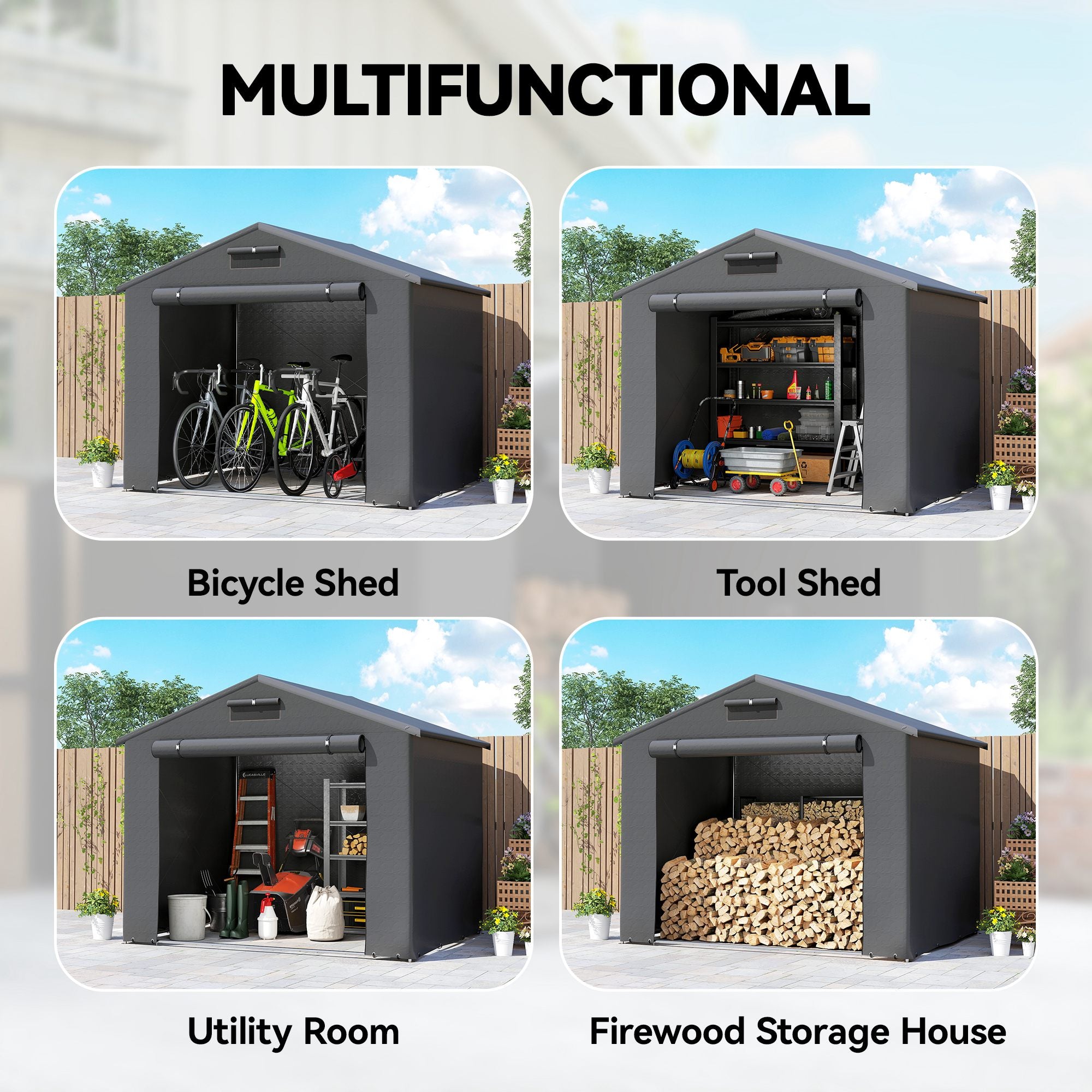 Outsunny 8 x 6 ft Outdoor Garden Storage Shed, Waterproof Bike Tent with Roll-Up Zipper Door