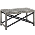 Outsunny Outdoor Coffee Table, Garden PE Rattan Side Table with Plastic Board Under the Full Woven Table Top and X-Shaped Frame for Patio, Balcony, Mixed Grey